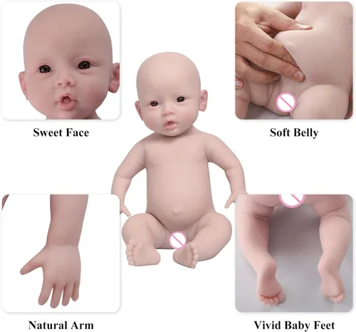 Vista 3 de EQAIWUJIE Muñeca Reborn de silicona de 18.5 pulgadas de cuerpo completo de silicona para bebé recién nacido real (marfil, niña de 18.5 pulgadas)