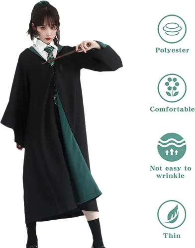 Vista 3 de Conjunto de disfraz de mago, 3 piezas, bata mágica para adolescentes, cuatro estilos mágicos de universidad, bata de mago, uniforme de mago, bata