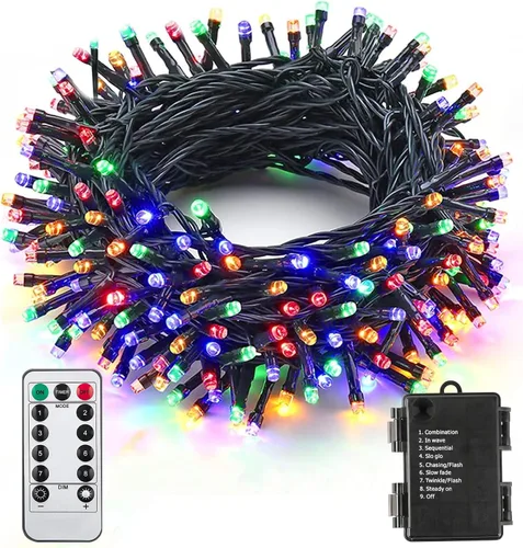 Vista 9 de ITICdecor Guirnalda de luces de Navidad de 33 pies, 100 LED, impermeable, funciona con pilas, 8 modos de luces decorativas para interiores