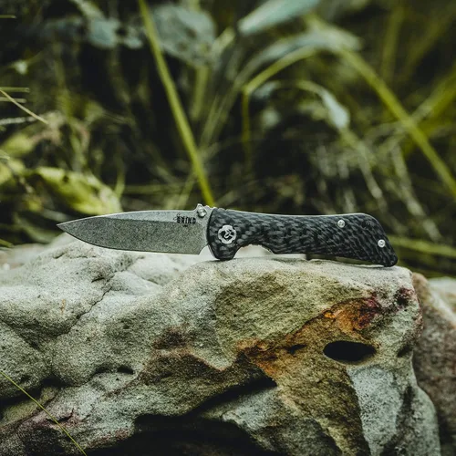Vista 5 de Southern Grind Cuchillo plegable Spider Monkey Drop Point con mango de fibra de carbono