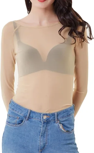 Vista 5 de Tops básicos de malla de manga larga para mujer