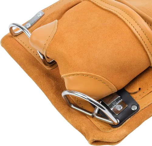 Vista 6 de Bolsa de herramientas de cuero resistente de 10 bolsillos para carpintería, electricista, herramientas de contratista, 12 x 10 pulgadas