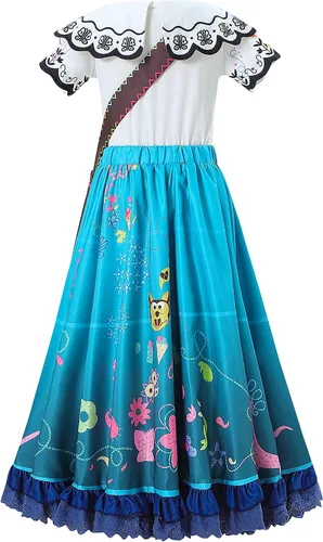 Vista 2 de knemmy Encanto Costume for Girl Mirabel Cosplay Outfit Princess Dress Halloween Christmas Party Dress Up Clothes