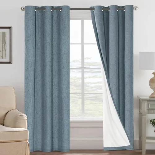Vista 44 de H.VERSAILTEX Cortinas 100% opacas con aislamiento térmico, texturizadas, de lino, con bloqueo completo de calor y luz, para sala de estar y Negro