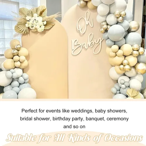 Vista 7 de Juego de 3 fundas de elastano ajustables para arco de boda, color beige, cubierta de fondo para arco de Chiara, parte superior redonda, para boda