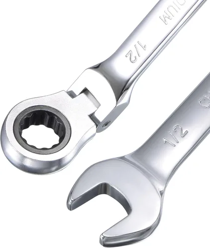 Vista 3 de uxcell Llave combinada de trinquete de cabeza flexible de 1/2 pulgada SAE 72 dientes Herramientas de llave de trinquete de 12 puntos, Cr-V