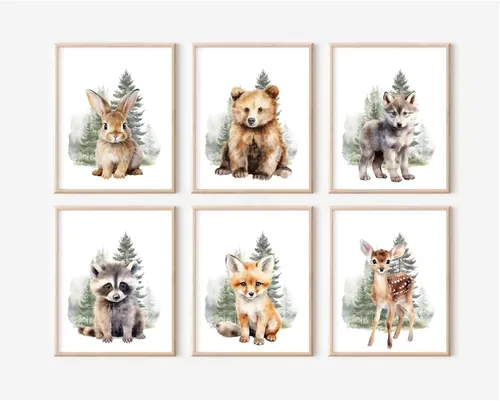 Vista 16 de Juego de 6 decoración de pared de animales marinos para guardería, lienzo de acuarela de océano, arte de pared para habitación de bebés y niños