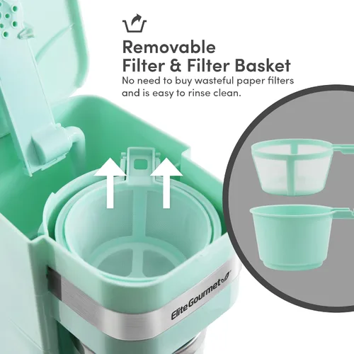 Vista 4 de Elite Gourmet Cafeteras personales de una sola porción con tazas de viaje de acero inoxidable de 14 onzas, compatibles con posos de café, filtros