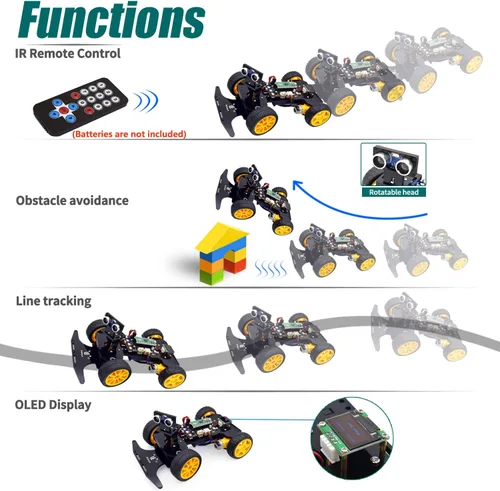 Vista 4 de Adeept Kit de coche inteligente compatible con Raspberry Pi Pico, seguimiento de línea, evitación de obstáculos, luz colorida, DIY STEM IR control