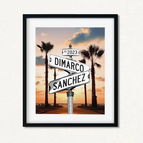 Vista 10 de Señal de calle vintage personalizada para parejas en lienzo, nombres y fecha personalizados, regalos de Navidad para ella o él, regalo del Día