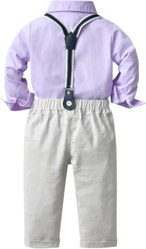 Vista 2 de amokk Conjunto de ropa de caballero formal para bebés y niños pequeños, corbatín y tirantes