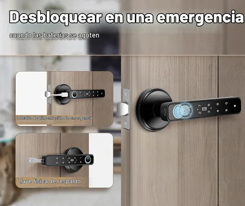 Vista 8 de Perilla de puerta con huella dactilar, perilla de puerta inteligente 5-en-1 de función completa, cerradura de puerta con huella dactilar