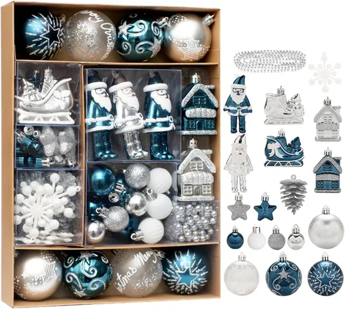 Vista 10 de MOJUN 50 adornos de bolas de Navidad para árbol de Navidad, bolas pequeñas de Navidad de plástico inastillables, juego de adornos de bolas colgantes