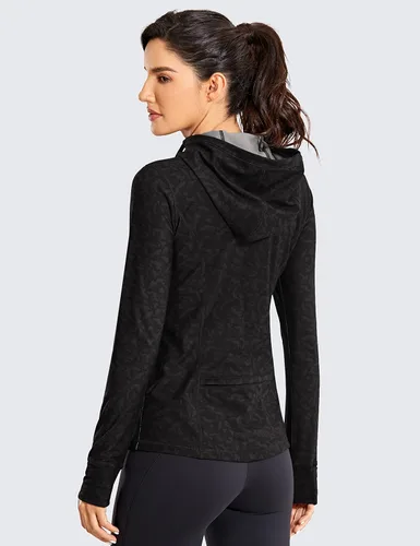 Vista 2 de CRZ YOGA Chaqueta con capucha y cremallera completa cepillada para mujer, con bolsillos con cremallera