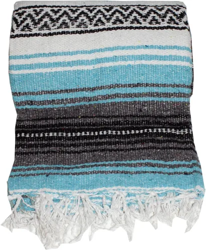 Vista 13 de Cobija auténtica mexicana para yoga, Azul