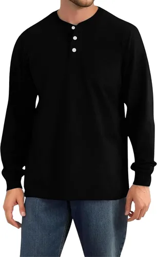 Vista 5 de Camisas de verano para hombre, camiseta Henley de manga larga con botones, estilo casual, M-3XL
