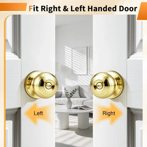 Vista 7 de Probrico Home Bed & Bath - Pomo de puerta de privacidad en latón pulido, accesorios interiores de bola plana, cerradura universal sin llave, 1