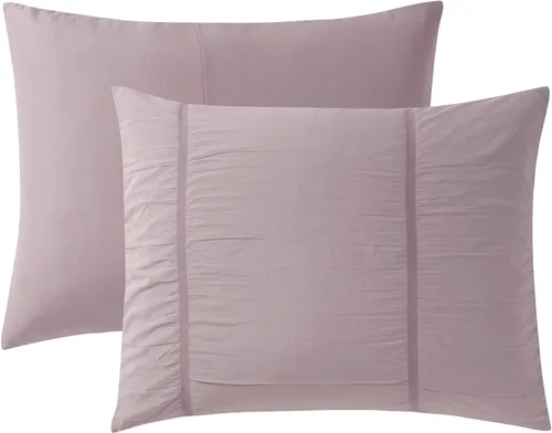 Vista 3 de VCNY Home - Cama matrimonial en una bolsa, ropa de cama de 12 piezas con tela fruncida y detalles de piel sintética, decoración elegante