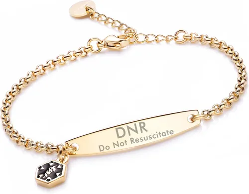 Vista 103 de LinnaLove - Pulsera de identificación de alerta médica con cadena Rolo simple pregrabada para mujer