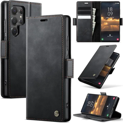 Vista 89 de Funda tipo cartera para Samsung Galaxy Z Fold 7 de piel con tarjetero y función atril, cierre magnético, bloqueo RFID, TPU a prueba de golpes, Negro