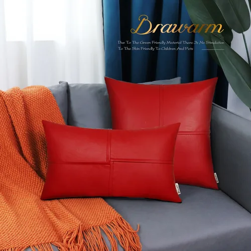 Vista 28 de BRAWARM Fundas de Almohada Decorativas de Cuero Sintético 12 X 20 Pulgadas, Fundas de Almohada Lumbar de Cuero Naranja Paquete de 2, Almohadas