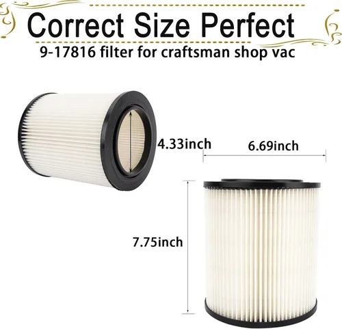 Vista 5 de 17816 Filtro para Craftsman Shop Vac, 9-17816 para 5/6/8/12/16 galones Snug 17816 replacement filter for compatible Craftsman wet dry vacs, easy
