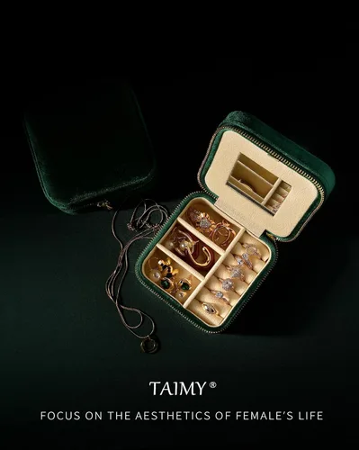 Vista 5 de TAIMY Joyero de viaje de terciopelo de felpa, pequeño estuche de joyería de viaje, mini cajas organizadoras de viaje portátiles para anillos