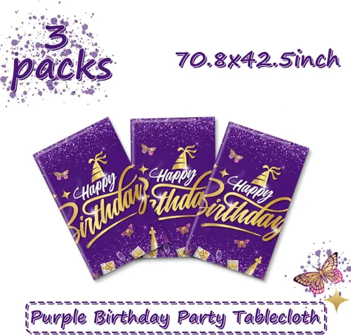 Vista 4 de CMUSKO Decoraciones de feliz cumpleaños, 3 piezas, fundas rectangulares de plástico desechables para mesa de cumpleaños, decoración de fiesta