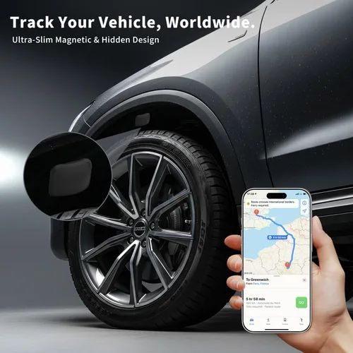 Vista 2 de Mini rastreador GPS para vehículos (compatible con iOS y Android), dispositivo magnético oculto de seguimiento de automóvil, sin tarifa mensual
