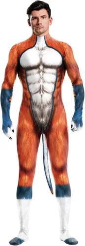 Vista 110 de Disfraz de animal para hombre con estampado de cola grande, overol peludo de elastano para cosplay, fiesta de Halloween