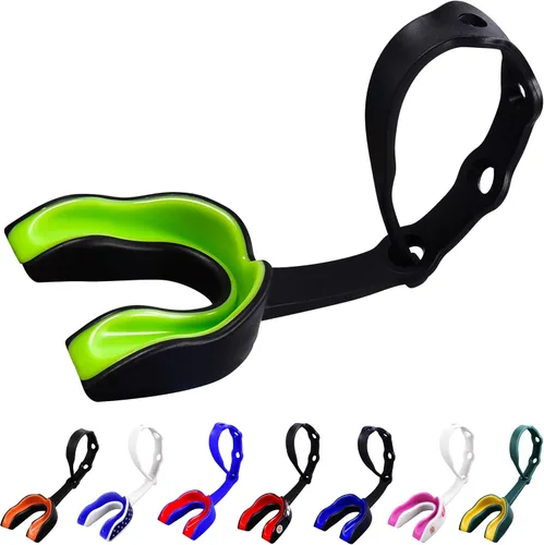 Vista 27 de Oral Mart - Protector bucal deportivo con correa para fútbol, lacrosse, hockey sobre hielo, taekwondo