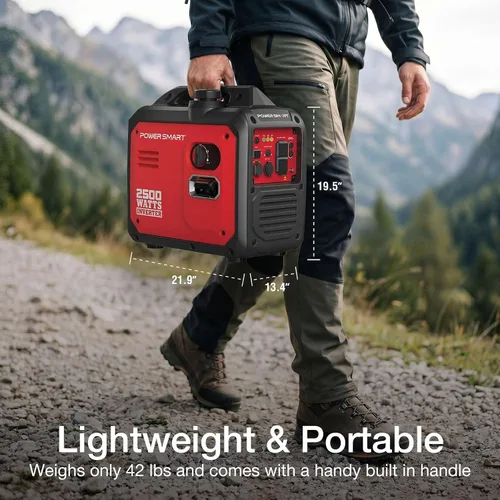 Vista 4 de PowerSmart Generador inversor portátil de 2500 vatios para acampar Rojo