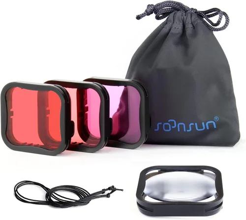 Vista 10 de SOONSUN Paquete de 3 filtros de buceo para GoPro Hero 5 6 7 Black Super Suit - Filtro rojo, rojo claro y magenta - Mejora los colores para diversas