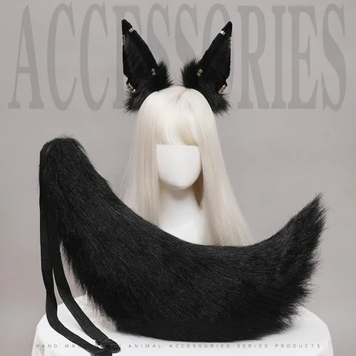 Vista 2 de Fxaelian Cosplay Animal Tail Fox Squirrel Cat Dog Wolf Tail and Ears Diadema Accesorio de disfraz