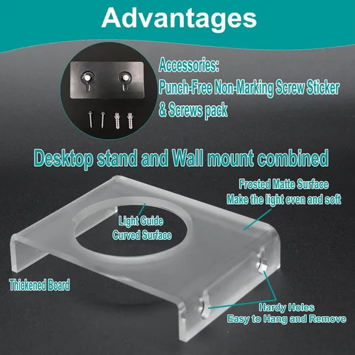 Vista 3 de Soporte de montaje de pared para Ech0 Dot nuevo modelo de 5ª/4ª generación, soporte de guía de luz brillante, acrílico transparente con difusión LED