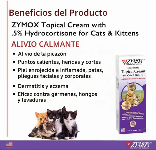Vista 2 de Zymox Crema tópica para gatos y gatitos con hidrocortisona 0.5% - Tubo de 1 oz