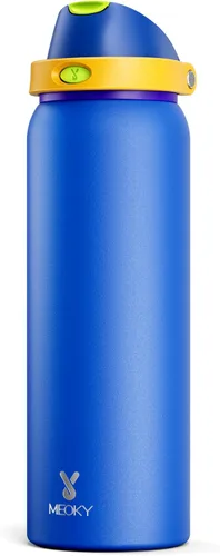Vista 31 de Botella de agua de 24 onzas para el día de San Valentín: Botella de agua de acero inoxidable Meoky con popote y tapa de boquilla, a prueba de fugas