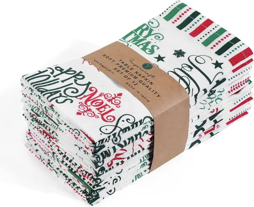 Vista 50 de Fingercraft - Juego de 12 servilletas de tela de mezcla de algodón y lino, con estampado, perfecta para fiestas, cenas, bodas, cócteles y Navidad