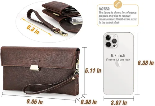 Vista 13 de Funda de piel de grano superior para hombre y mujer, múltiples bolsillos/ranuras, RFID de gran capacidad para tarjetas, cheques, dinero, pasaporte