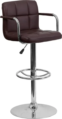 Vista 19 de Flash Furniture Taburete de bar de altura ajustable de vinilo acolchado gris contemporáneo con brazos y base cromada
