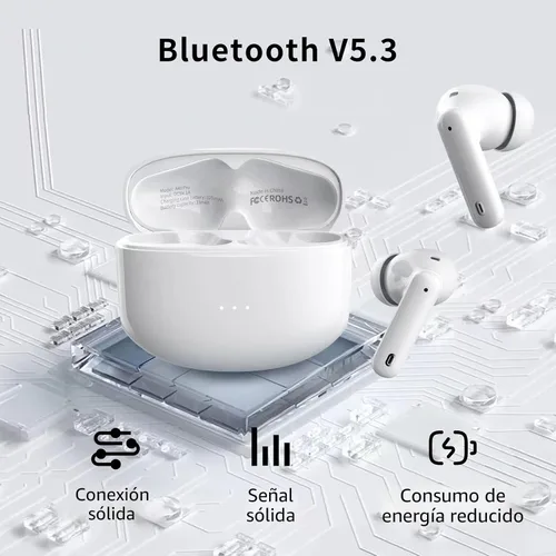 Vista 3 de XIAOWTEK Auriculares inalámbricos A40 Pro, auriculares Bluetooth de 50 horas de reproducción, micrófono integrado con cancelación de ruido con funda
