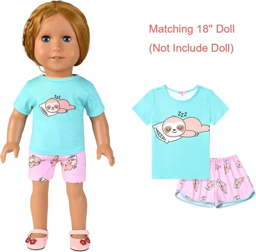 Vista 7 de CHILDRENSTAR Pijamas de verano a juego para niñas y muñecas, conjunto de pijamas de manga corta