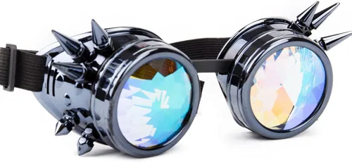 Vista 12 de Gafas caleidoscopio para raves trippy psicodélico steampunk con lentes de cristal de difracción de prisma arcoíris