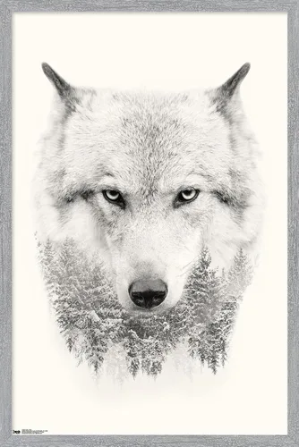 Vista 15 de Trends International Póster de pared de lobo - árboles, 14.725 x 22.375 pulgadas, versión enmarcada de madera de granero