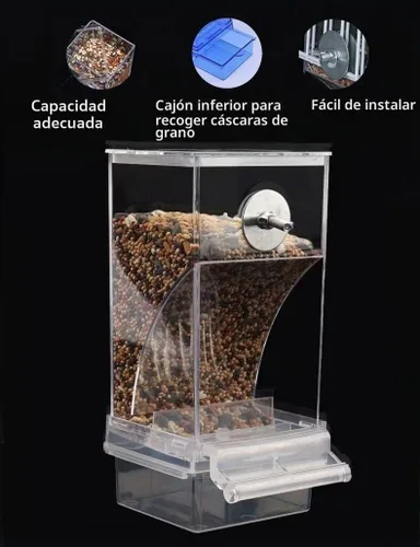Vista 4 de Comedero automático para periquitos y pinzones sin ensuciar, accesorio de jaula de pájaros azul