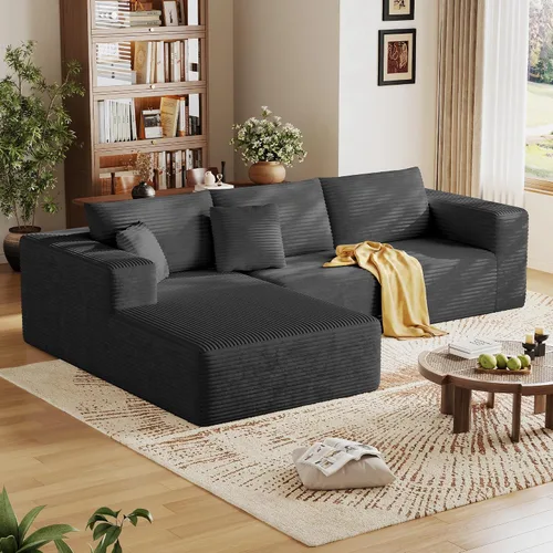 Vista 11 de Sofá modular sin hueso de 134.6 pulgadas para sala de estar, sofá modular de pana en forma de U con diván y almohadas, sofá seccional de 4 asientos
