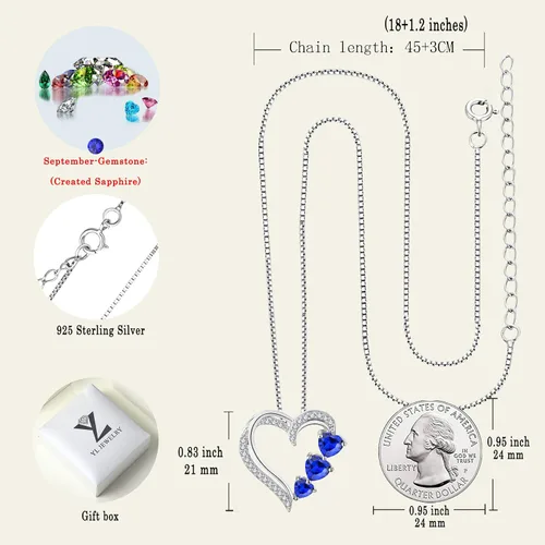 Vista 6 de YL Collar de corazón de plata de ley 925 con colgante de corazón con piedras preciosas para mujer