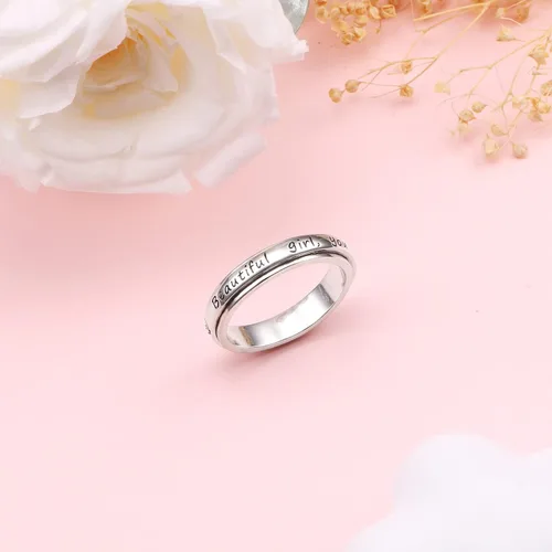 Vista 3 de Anillos giratorios de plata de ley S925 para ansiedad, preocupación, aliviar el aburrimiento, TDAH, autismo, banda para mujeres y adolescentes