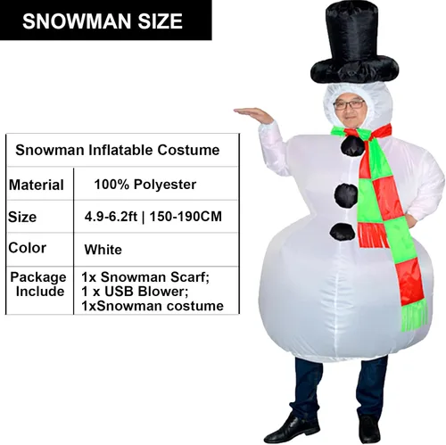 Vista 2 de Disfraz inflable de muñeco de nieve blanco para disfraz de Halloween, disfraz de fiesta