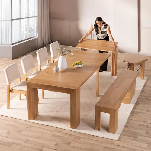 Vista 22 de Transformer Table - Mesa de comedor extensible de madera maciza, asientos 2-12, mesa de comedor expandible, muebles que ahorran espacio, muebles